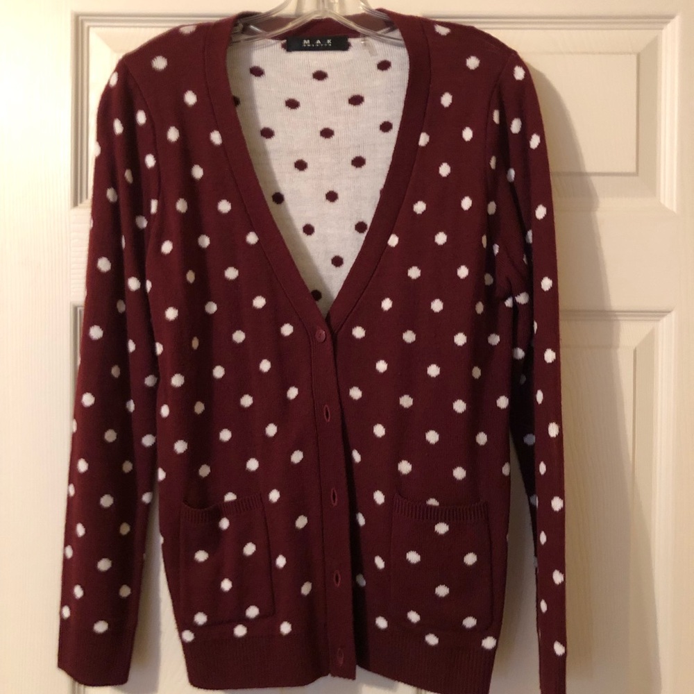 Maroon and White Polka Dot Cardigan